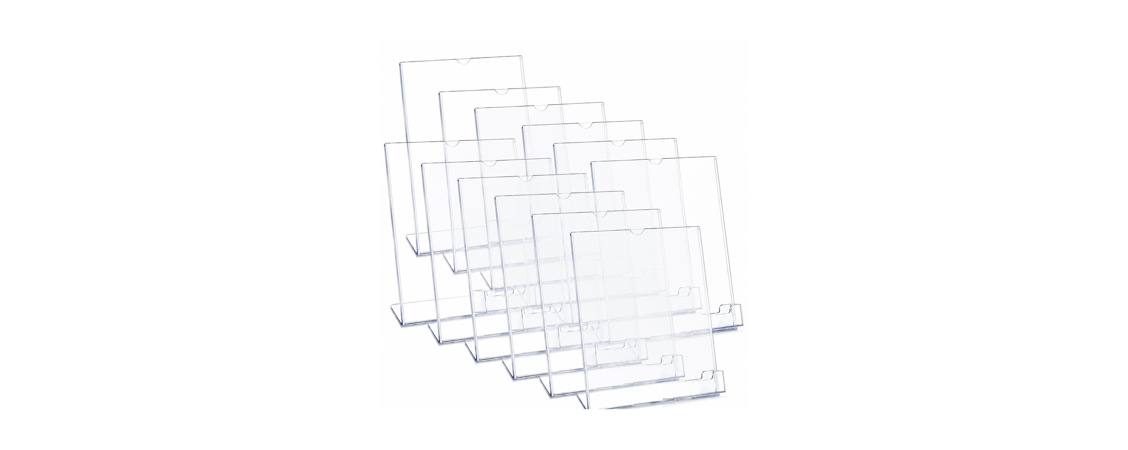 Lowking 3 Pack L-Shaped Acrylic Sign Holder with Business Card Slot, 8.5 x 11 Inch Display Stand