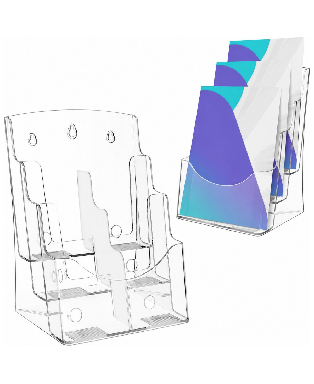 Lowking 2 Pack 3 Tier Acrylic Brochure Holder Countertop Wall Mount Display - 3 tier 2.0