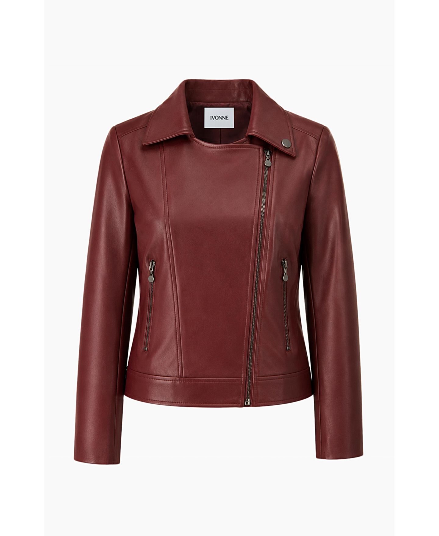 Женская куртка Ivonne Faux Leather Asymmetric Zip Biker, цвет: Винный — фото 6