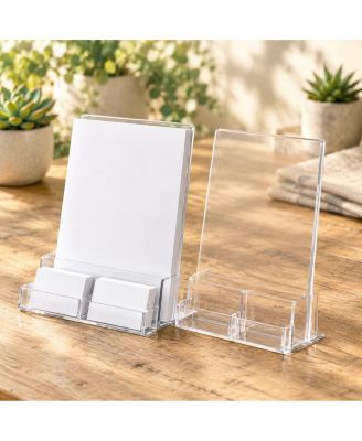Acrylic Brochure Holder Slanted Display Stand With Business Card Slot Multipurpose Organizer