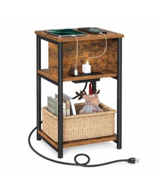 3-Tier End Table with Power Outlets and USB Ports for Charging