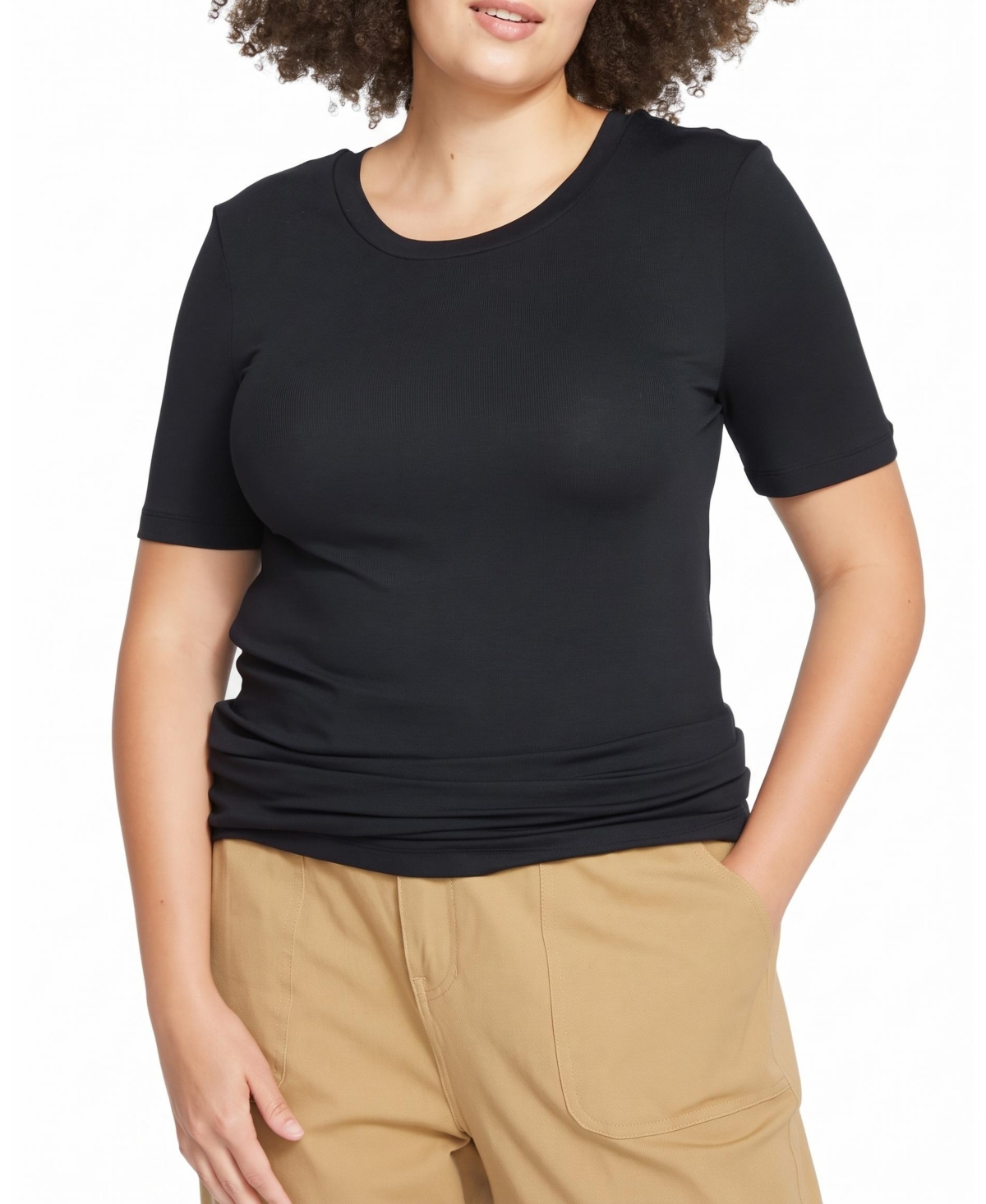 Universal Standard Plus Size Cloud Rib Fitted Ribbed Short-Sleeve Crewneck T-Shirt - Black