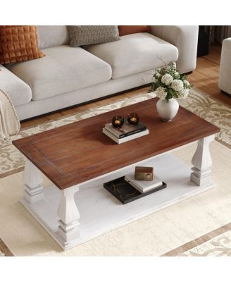 Streamdale Rustic Two-Tone Farmhouse Coffee Table with Storage Shelf