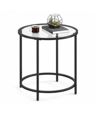 19.7 Inch Round Glass Side Table with Metal Frame and 88 lb Top