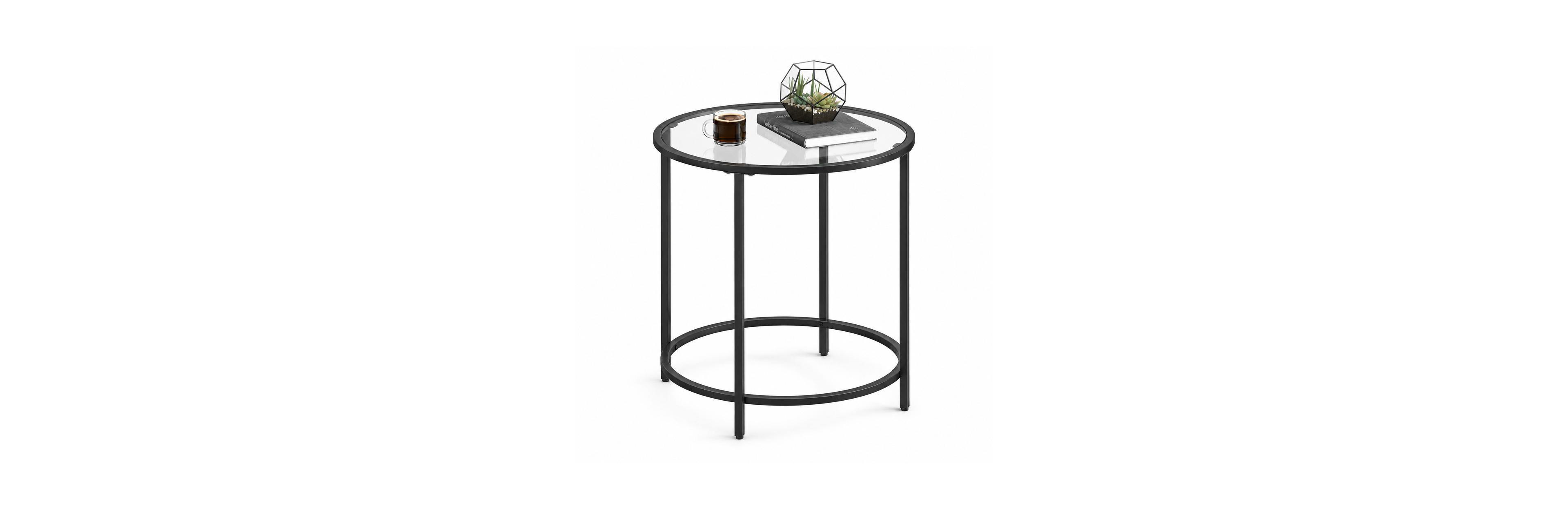 Mecale 19.7 Inch Round Glass Side Table with Metal Frame and 88 lb Top