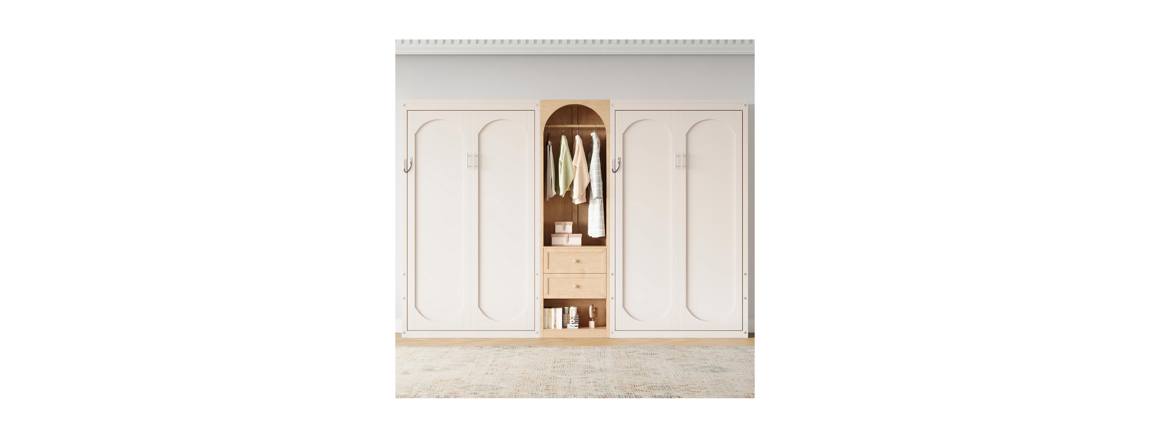 Streamdale Furniture 2-in-1 Twin Murphy Bed with Wardrobe and Drawers, and Wood