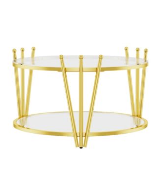 31.5" Modern Gold Round Glass Coffee Table with Crown Stainless Steel Legs