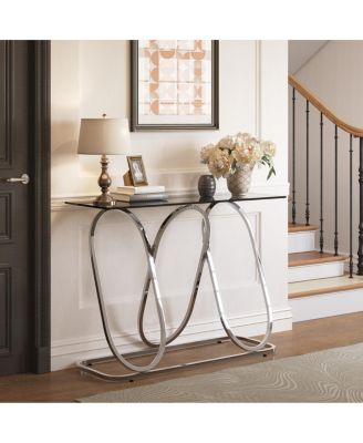 Modern Tempered Glass Console Table with Ring Frames