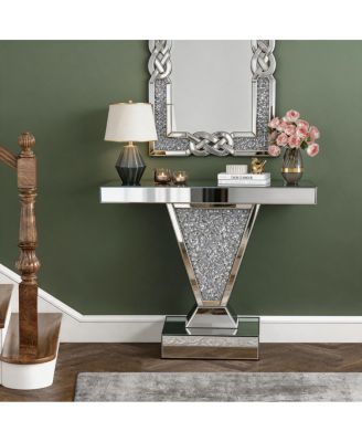  Crushed Diamond Mirrored Console Table with Crystal Inlay