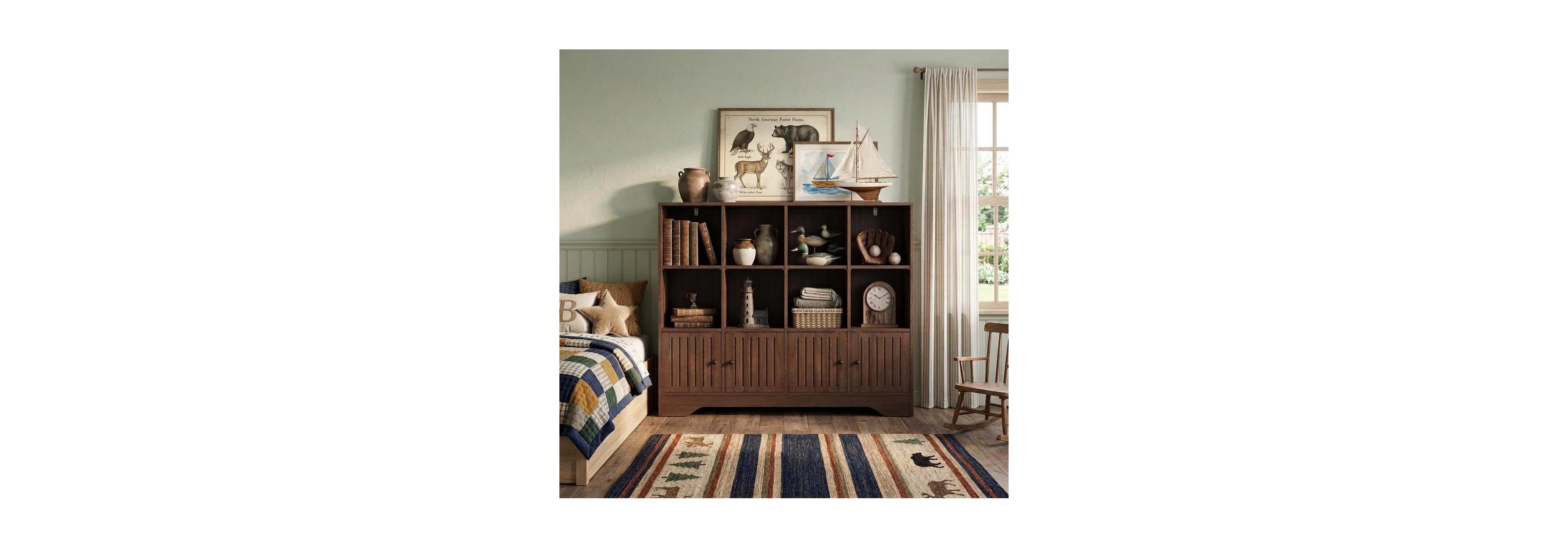 Homfan 12-Cube Bookshelf with 8 Open Cubbies 4 Door Cabinets and Adjustable Shelves Bookcase