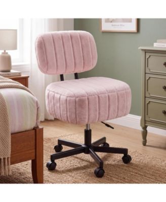 Adjustable Height Swivel Vanity Chair with Backrest, Vertical Channel Tufted Velvet Makeup Stool with Rolling Caster Base