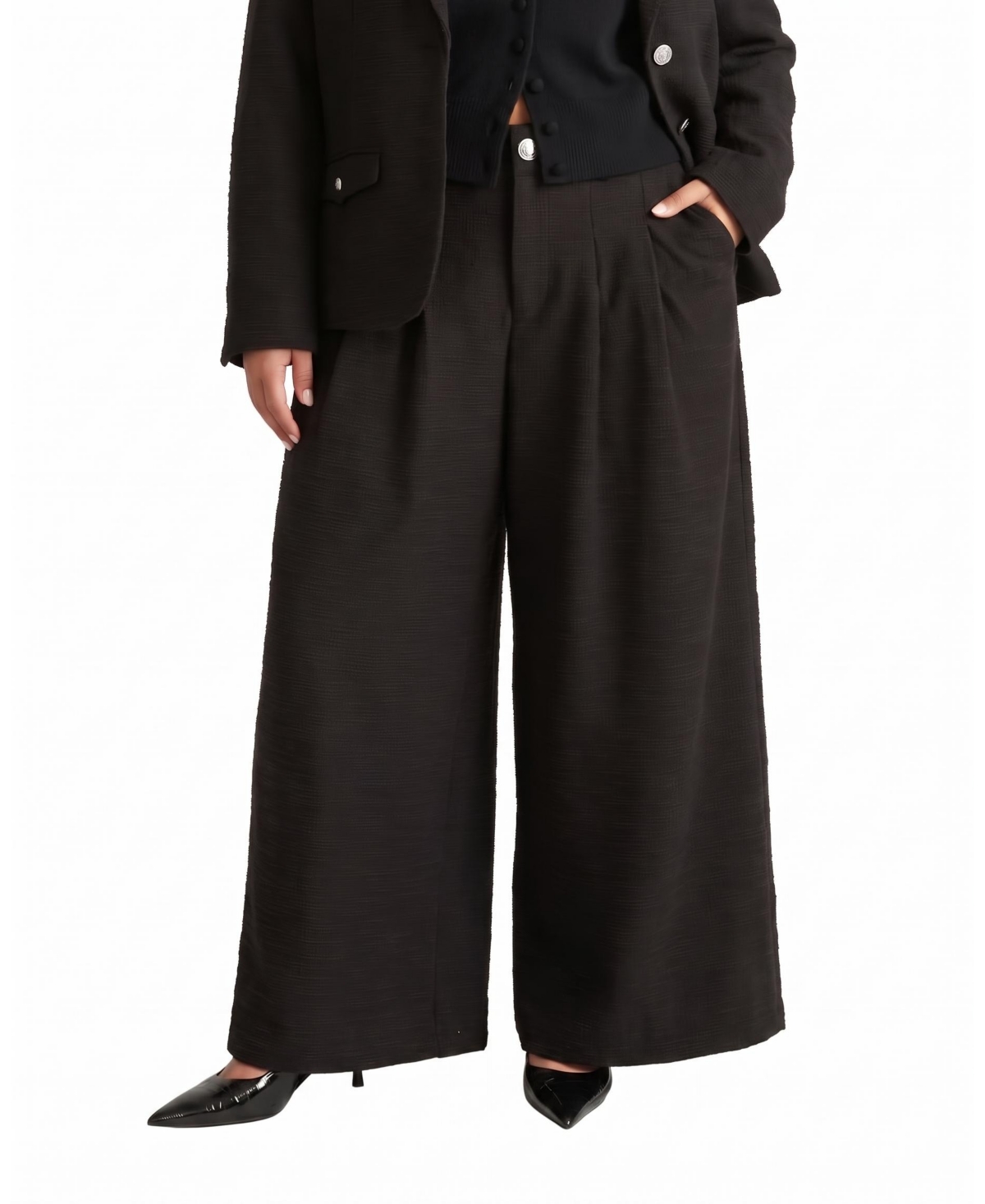 Universal Standard Plus Size Palais High-Rise Wide-Leg Ponte Pants - Black tweed