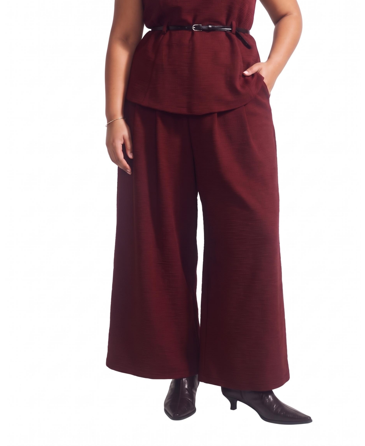 Universal Standard Plus Size Palais High-Rise Wide-Leg Ponte Pants - Deep red tweed