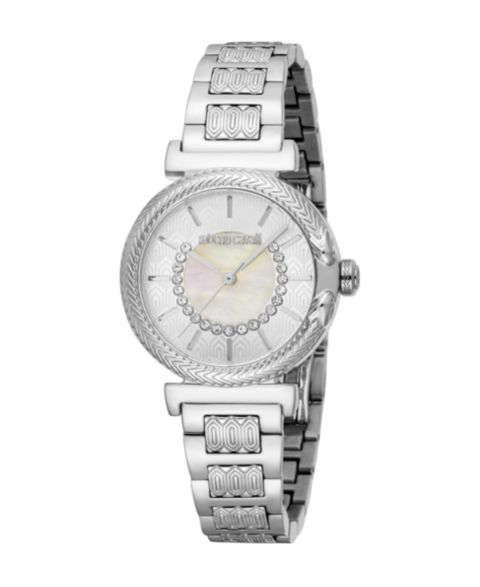 Женские часы Roberto Cavalli Water-Resistant Luxury Quartz Silver Stainless Steel Bracelet Watch, 30mm, цвет: Серебряный