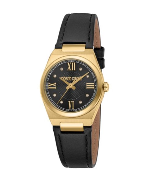 Женские часы Roberto Cavalli Quartz Leather Strap Watch, цвет: Золотой