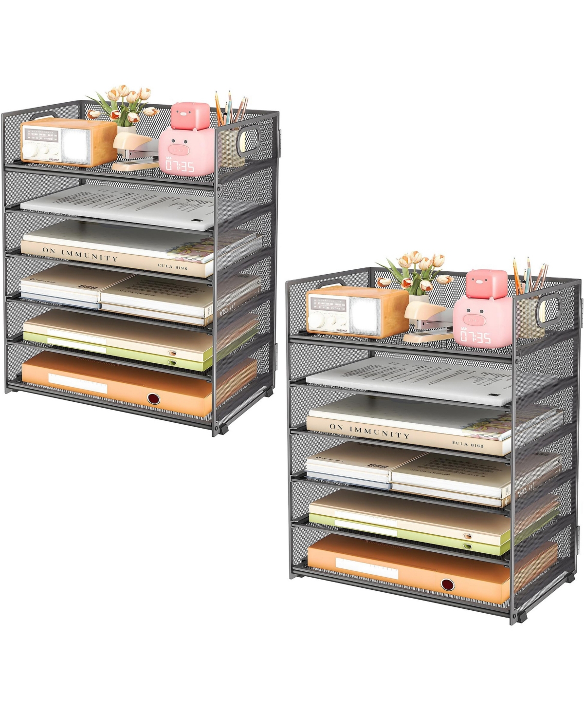 Four Candies Desk Paper Organizer With Handle Stackable Multi Tier Storage - 2 pack 6-tier - gray