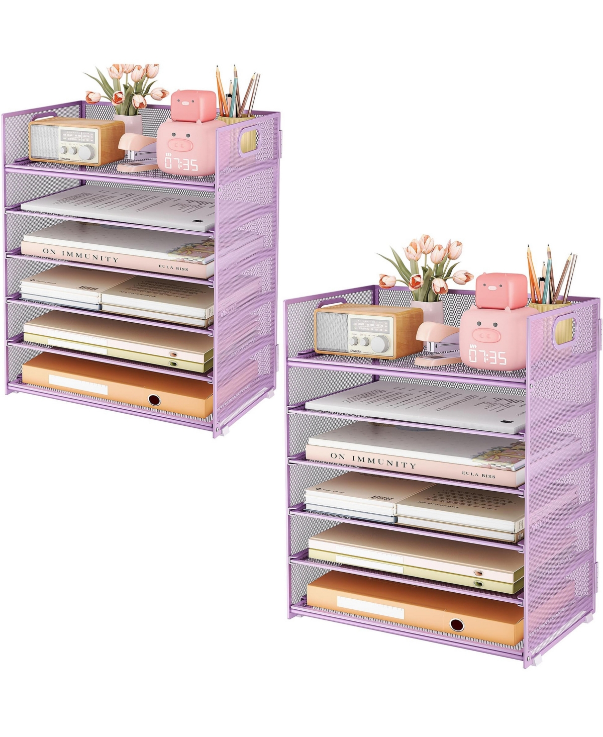 Four Candies Desk Paper Organizer With Handle Stackable Multi Tier Storage - 2 pack 6-tier - purple