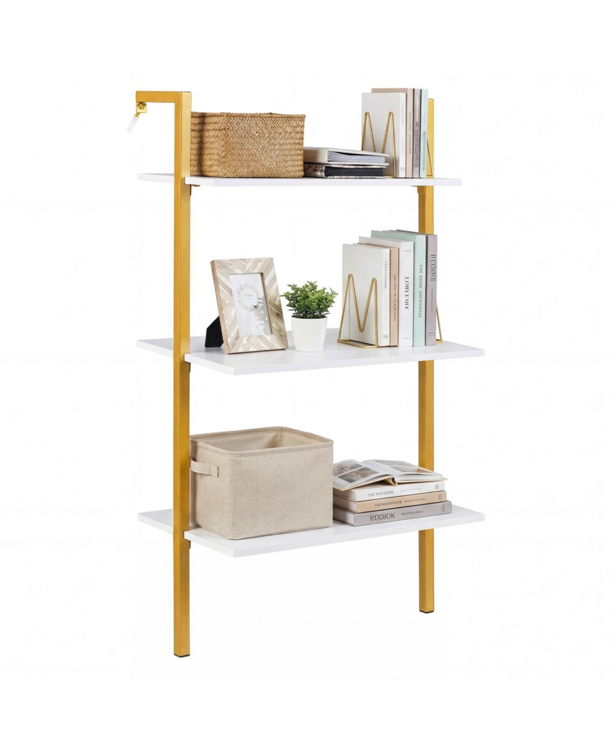 Boyel Living 3-Tier Wall Mounted Ladder Shelf with Metal Frame and Wood Display Shelves - White