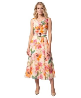 Women's Amanda Floral-Print Draped V-Neck Midi Dress