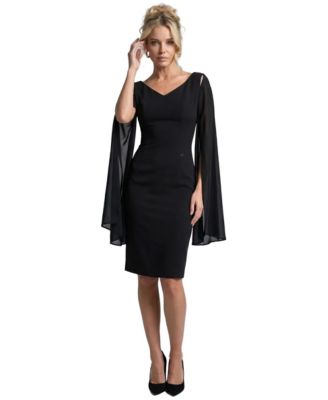 Women's Rebeka V-Neck Removable Cape Sleeves Sheath Dress