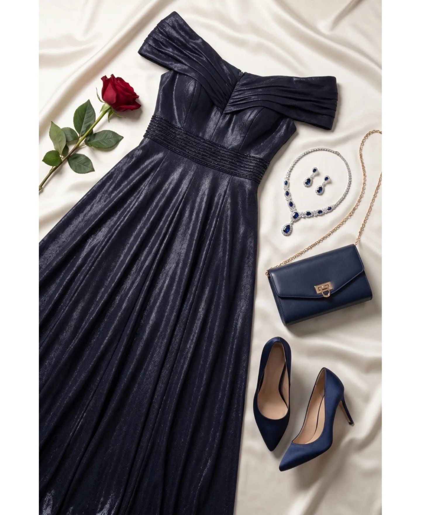 Женское платье Luna Fashion House Iris Off-Shoulder Sweetheart Beaded Gown, цвет: Тёмно-синий — фото 5
