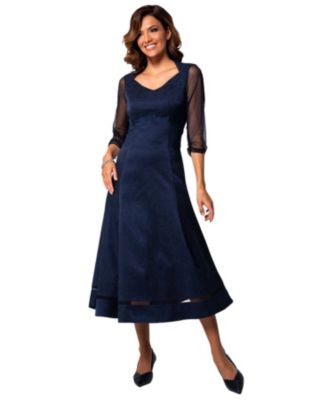 Women's Lucy A-Line Sweetheart V-Neck 3/4 Sheer Sleeves Midi Dress