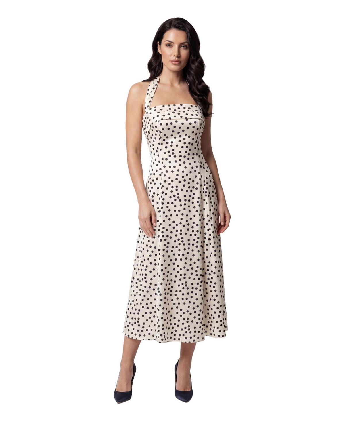 Luna Fashion House Women's Melissa Polka-Dot Corset A-Line Satin Midi Dress