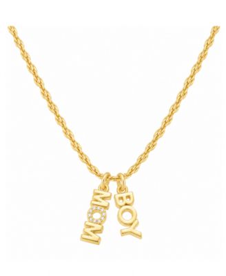 Gold-Tone Cubic Zirconia "MOM" and "BOY" Pendant Necklace