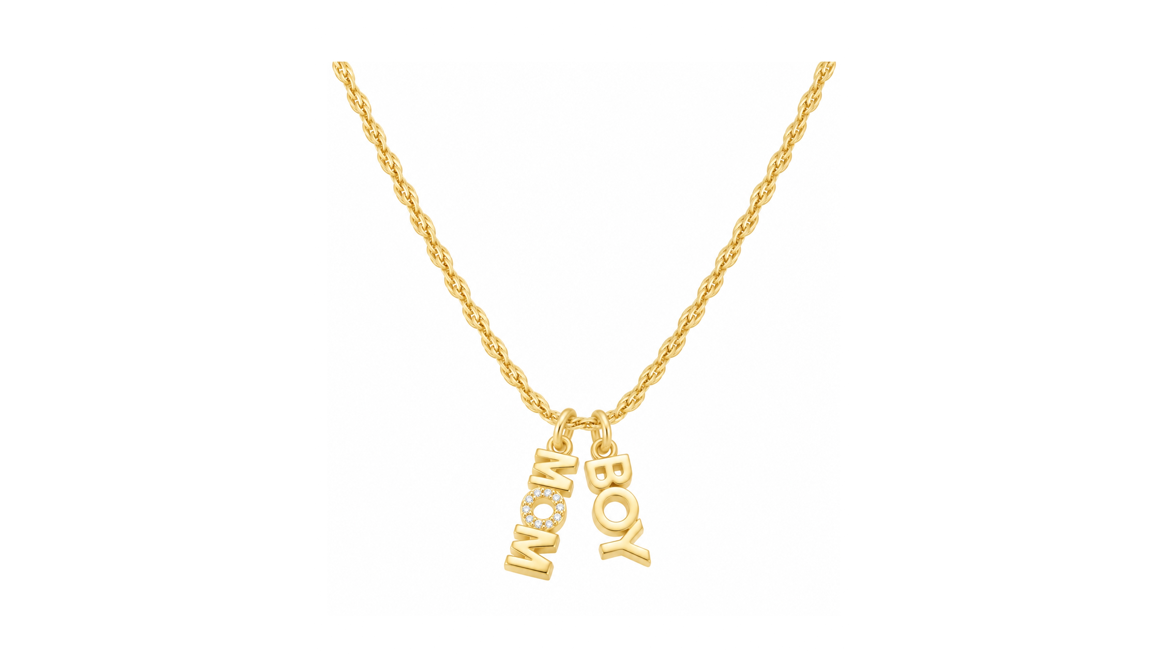 Unwritten Gold-Tone Cubic Zirconia "Mom" and "Boy" Pendant Necklace