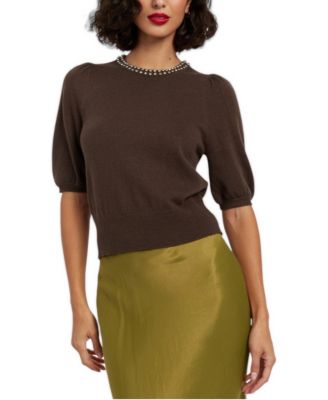 Women's Wool-Cashmere Jewel-Neck Knitted Tee