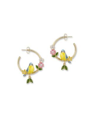 Crystal Hand-Painted Enamel Songbird Serenade Hoops