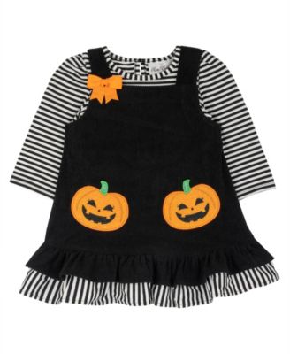 Girls' 2T-4T Pumpkin Appliqu&eacute; Long-Sleeve Striped Top and Jumper Dress, 2-Piece Set