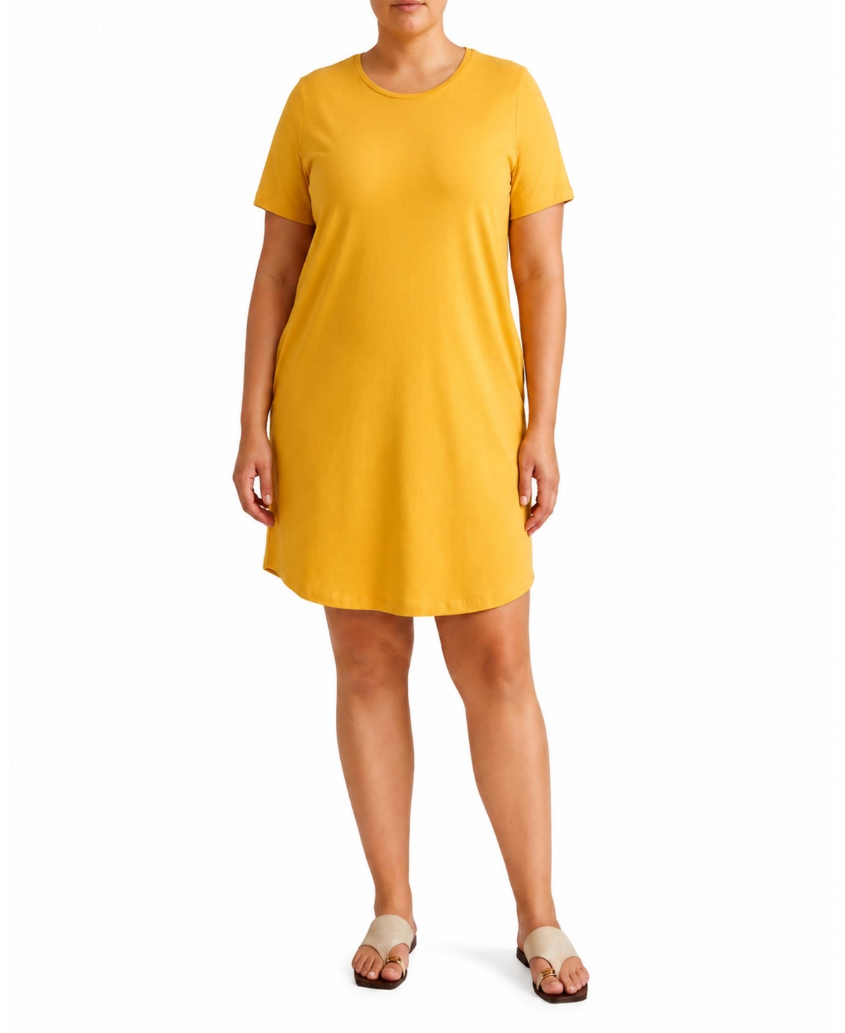 Universal Standard Plus Size Halie Relaxed-Fit High-Low Hem T-Shirt Dress with Pockets - Golden rod