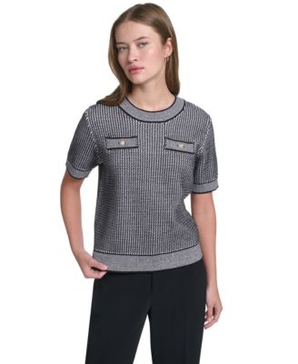Women's Crewneck Short-Sleeve Fitted Sweater