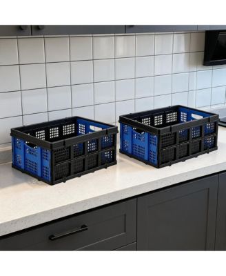 Collapsible Storage Crate, Stackable Storage Basket with Integrated Handles, Organizer Bin for Home, Kitchen, Garage and Laundry