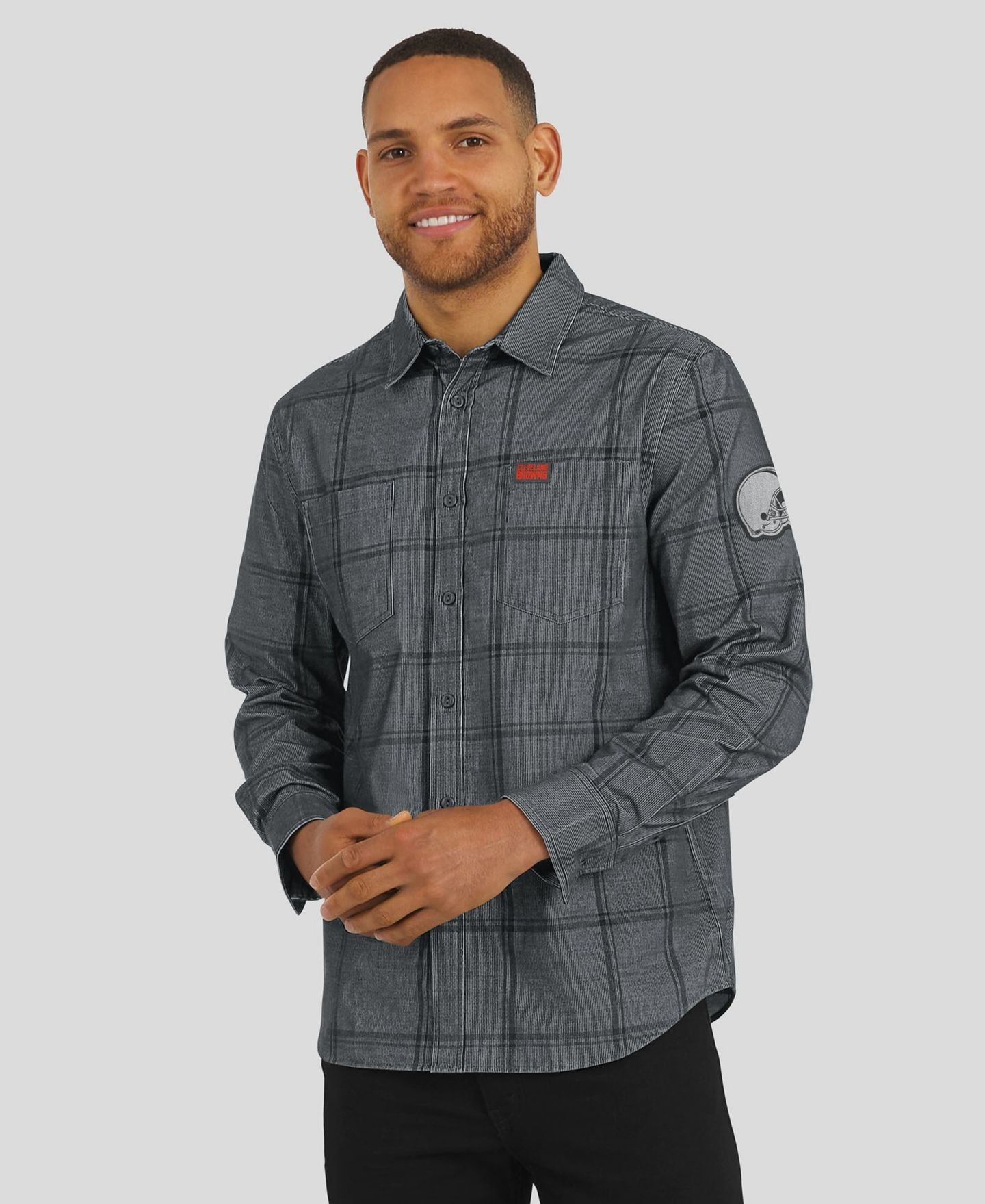 Мужская рубашка Darius Rucker Collection By Fanatics Gray Cleveland Browns Micro Corduroy Plaid Button Up — фото 4