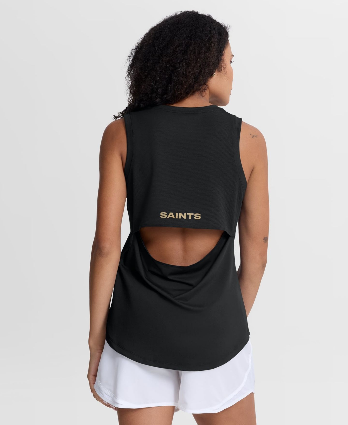 Женский топ Fanatics Black New Orleans Saints Draped Mesh Back Performance — фото 3
