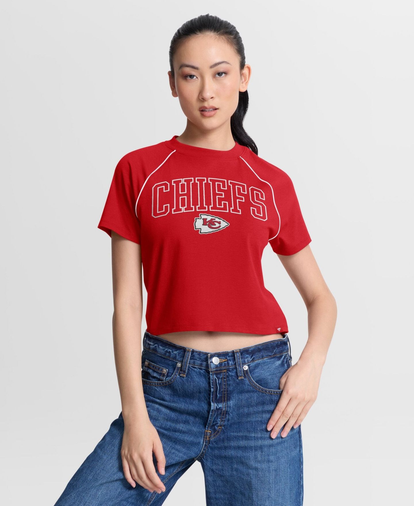 Женский топ Fanatics Red Kansas City Chiefs Offensive Scheme Raglan Tri-Blend Cropped — фото 1