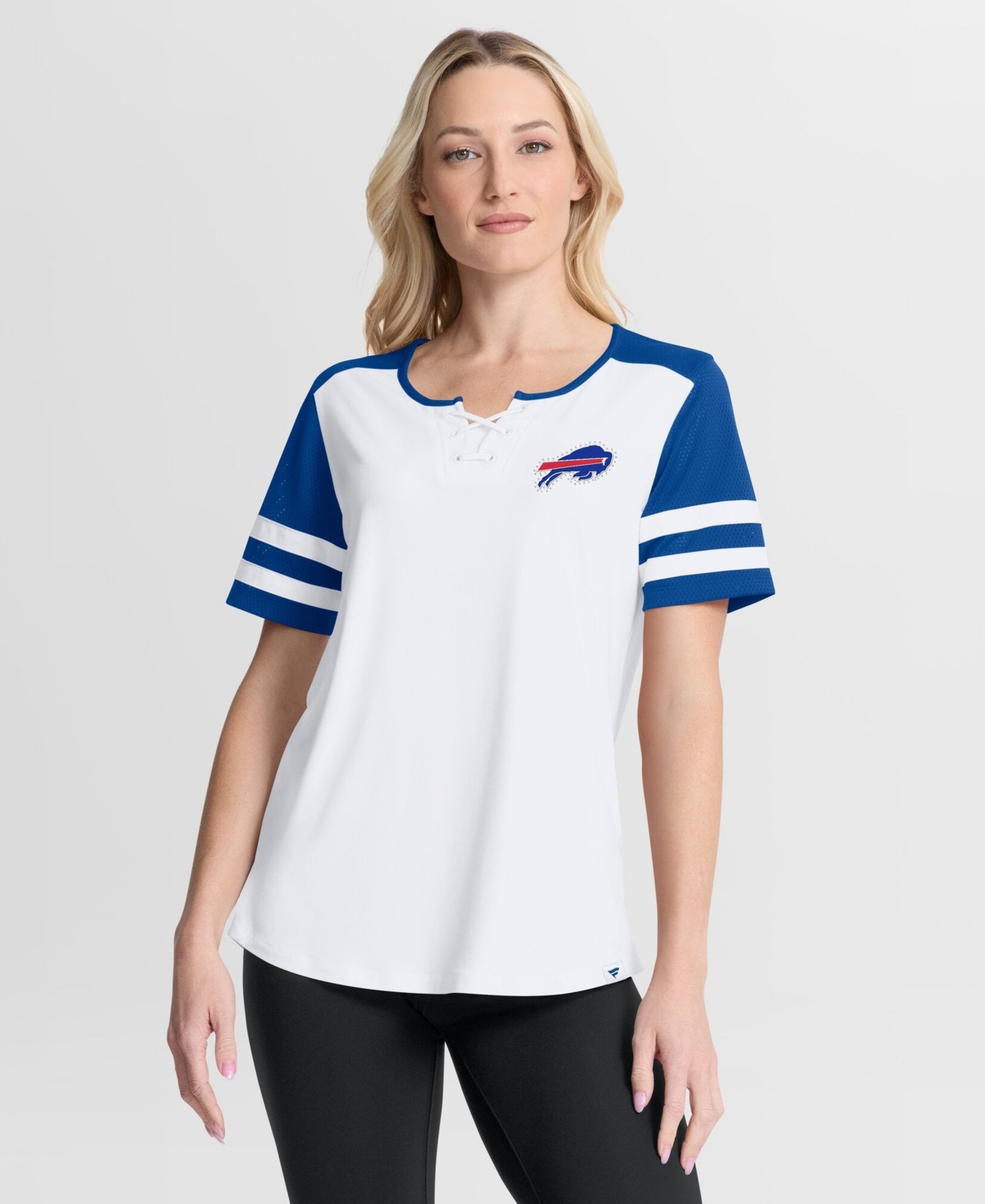Fanatics Women's White/Royal Buffalo Bills Touchdown Pass Athena Lace-Up T-Shirt - White, Royal