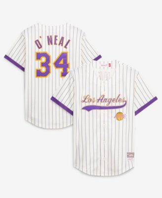 Men's Shaquille O'Neal Cream Los Angeles Lakers Hardwood Classics Player Mesh Button-Front Jersey