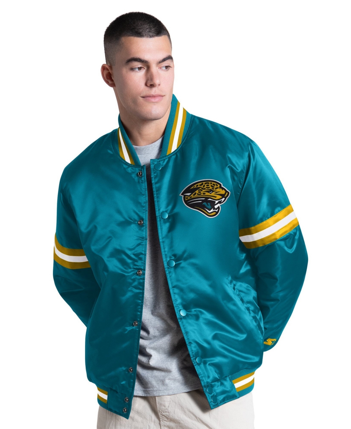 Starter Men's Teal Jacksonville Jaguars Courtside Varsity Retro Logo Full Snap Jacket - Teal, Black