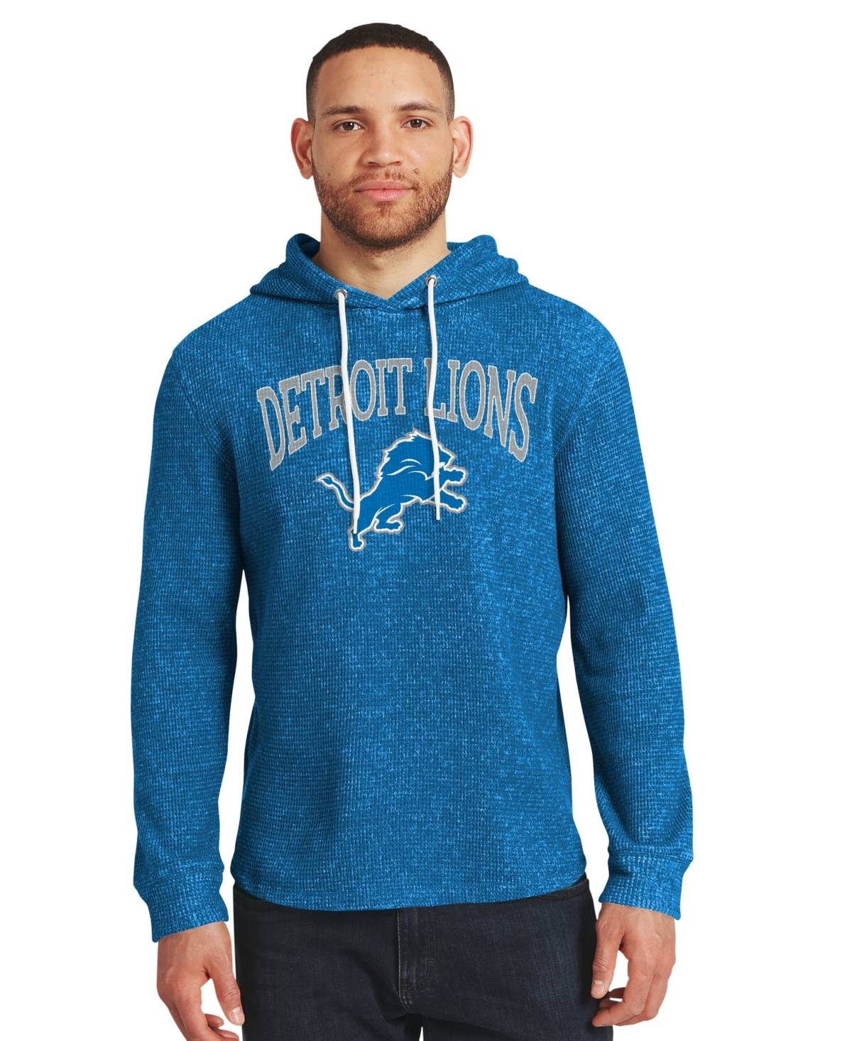 Darius Rucker Collection By Fanatics Men's Blue Detroit Lions Waffle Knit Hooded Tri-Blend Long-Sleeve Sweatshirt - Blue