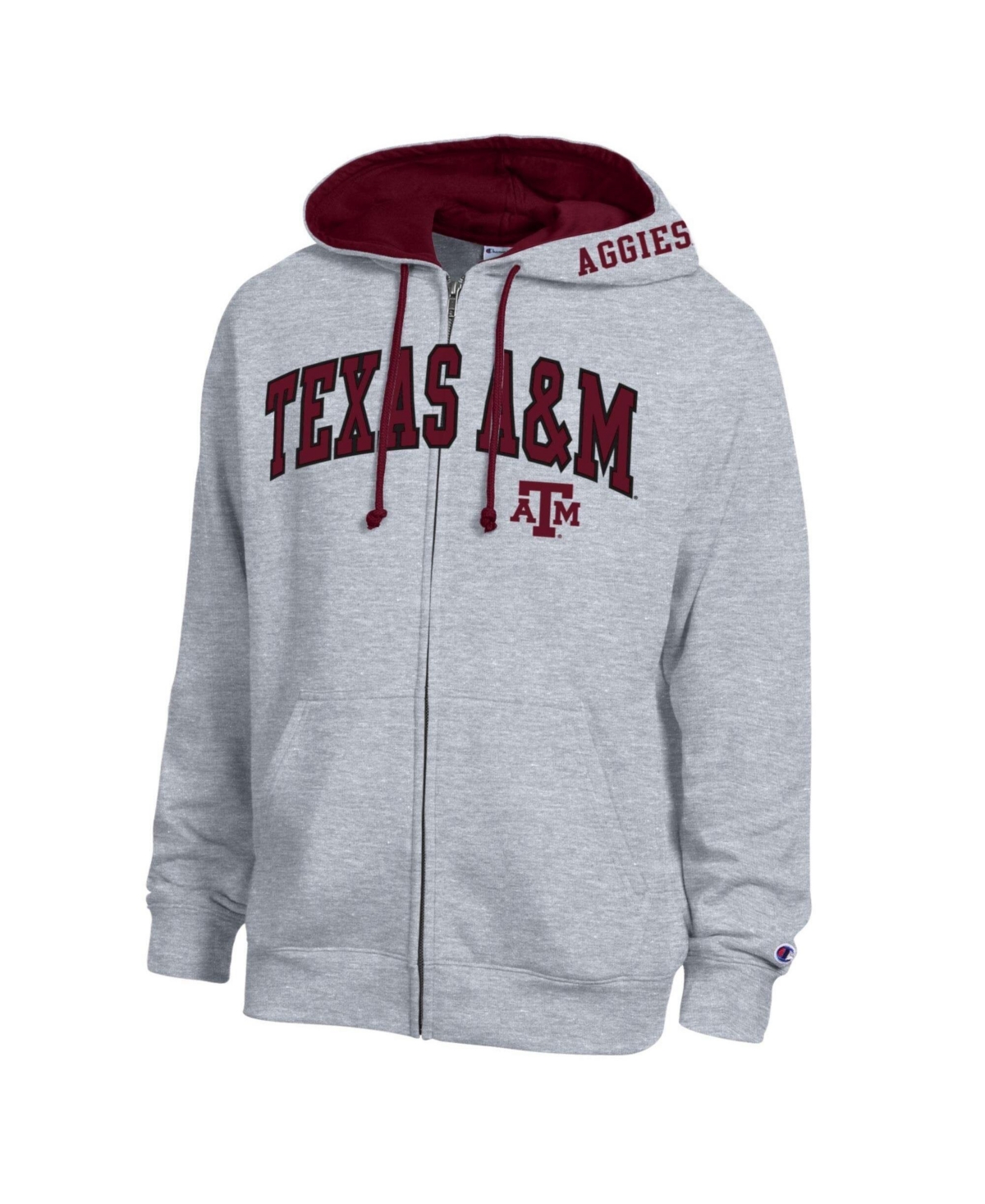 Champion Men's Heather Gray Texas A&M Aggies Arch Logo Full-Zip Fleece Hoodie - Heather Gray
