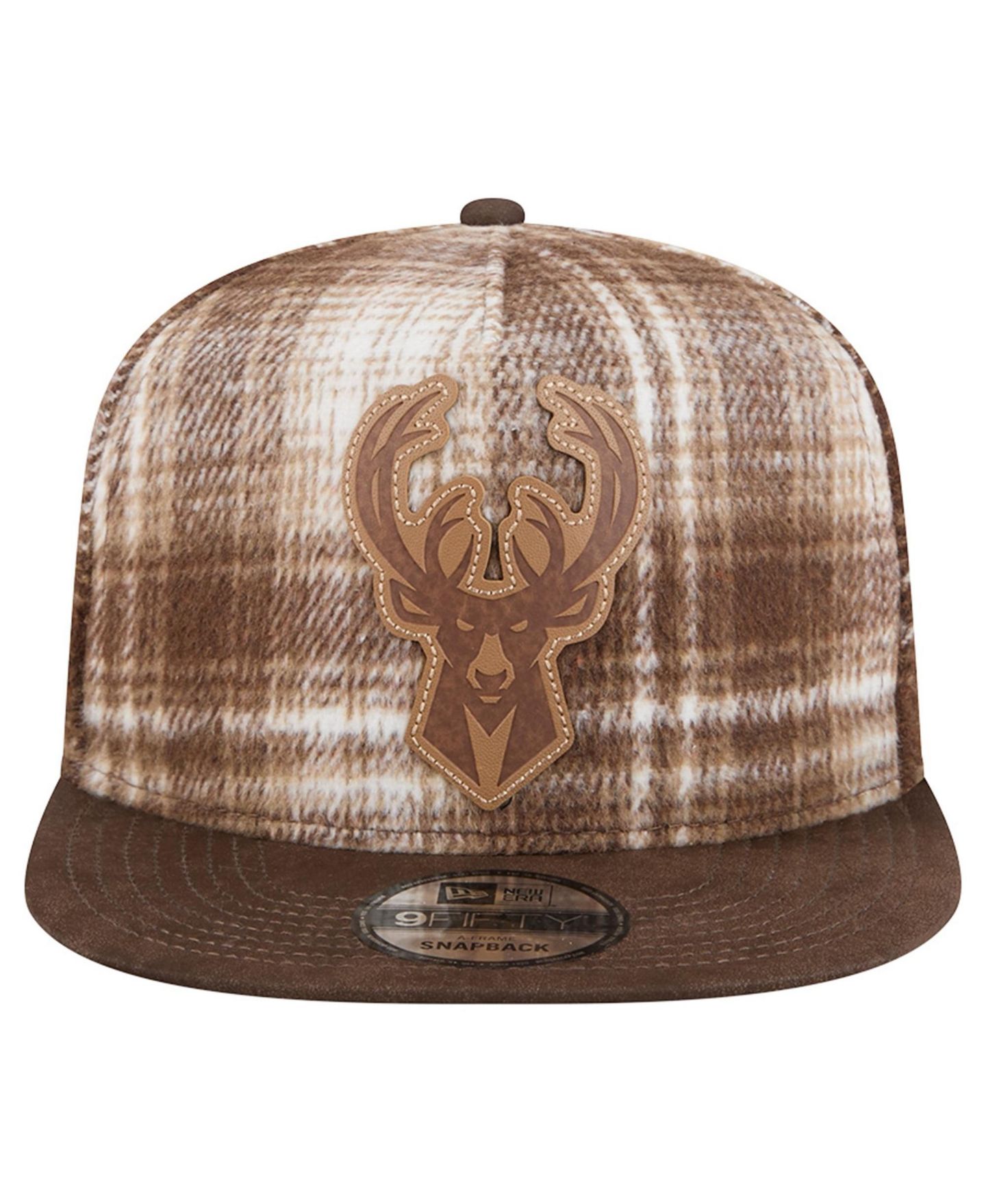 Мужская кепка New Era Brown Milwaukee Bucks Plaid 9FIFTY A-Frame Adjustable Hat — фото 2