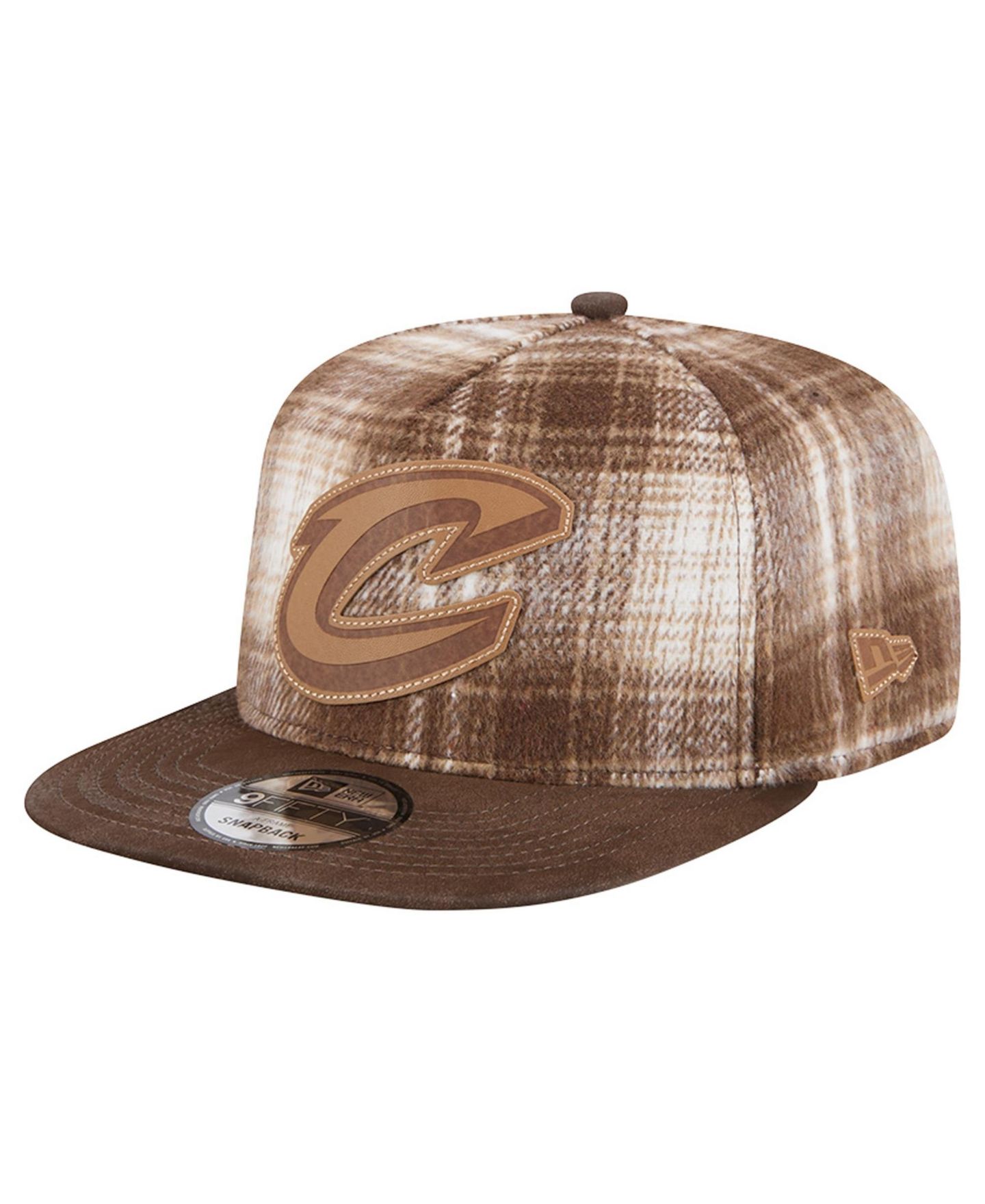 Мужская кепка New Era Brown Cleveland Cavaliers Plaid 9FIFTY A-Frame Adjustable Hat — фото 1