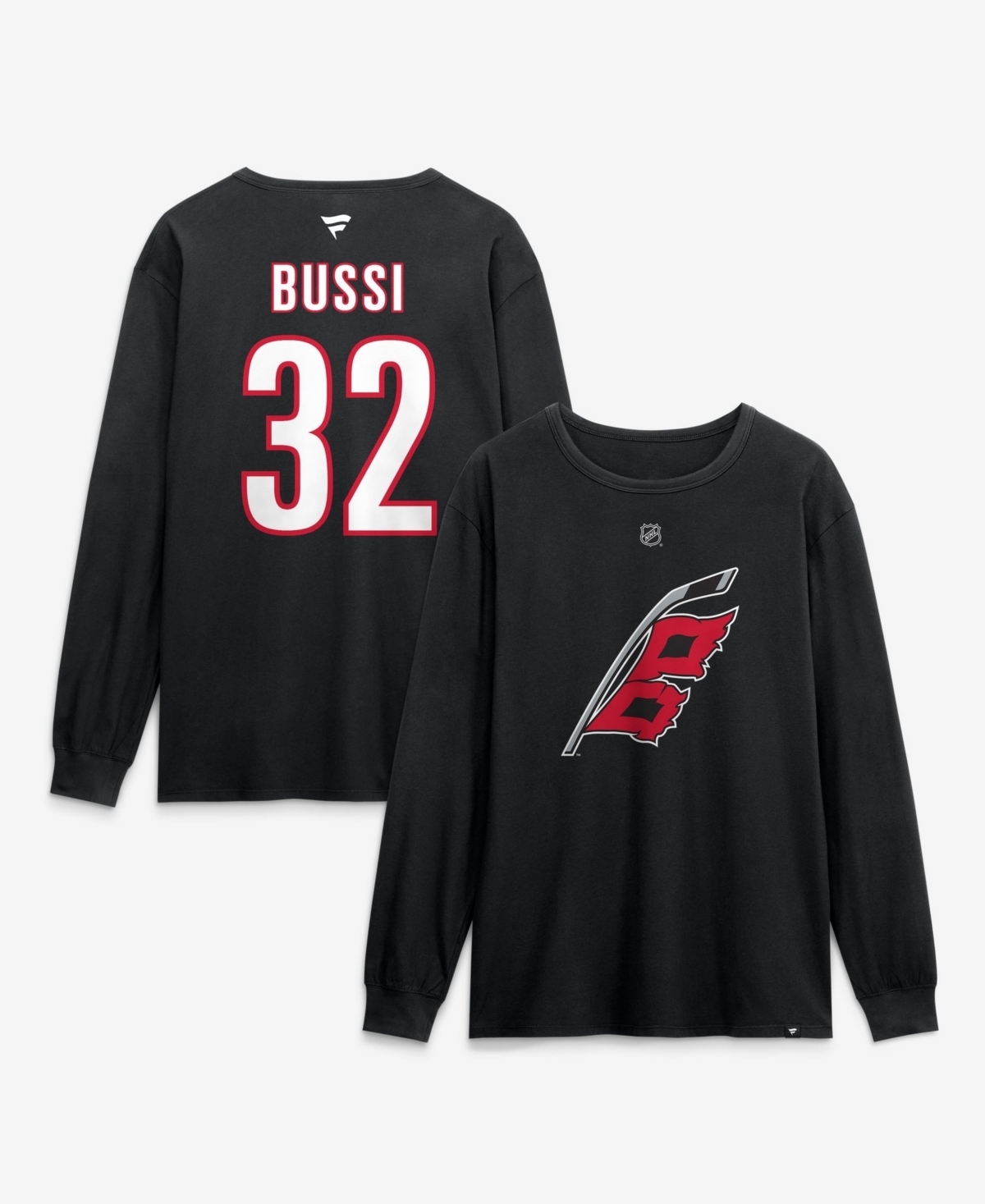 Fanatics Men's Brandon Bussi Black Carolina Hurricanes Authentic Stack Name & Number Long-Sleeve T-Shirt - Black