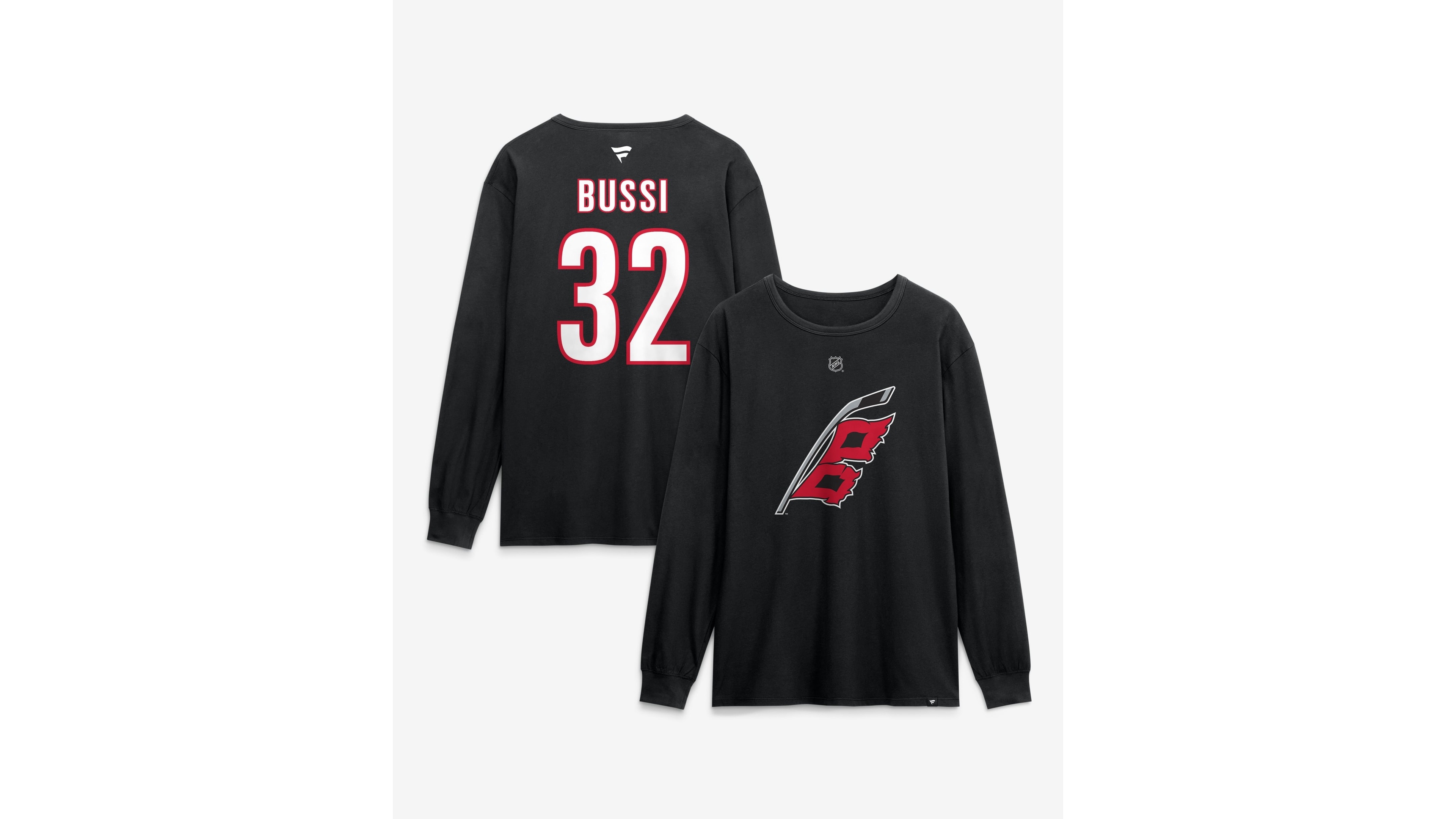 Fanatics Men's Brandon Bussi Black Carolina Hurricanes Authentic Stack Name & Number Long-Sleeve T-Shirt