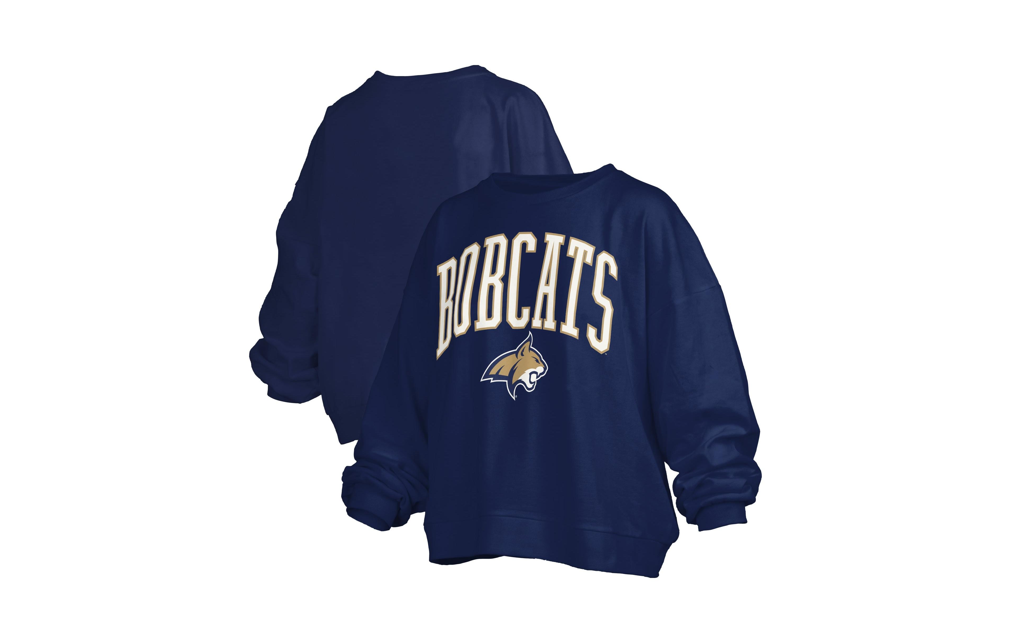 Pressbox Women's Navy Montana State Bobcats Oversized Janise Arch Over Logo Fleece Sweatshirt
