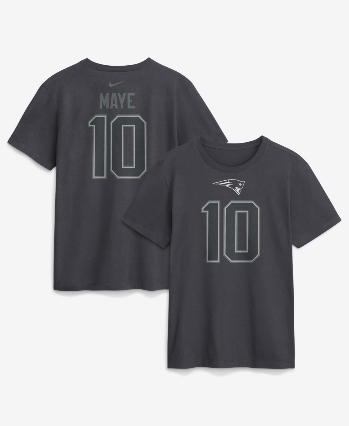 Nike Men's Drake Maye Anthracite New England Patriots Name & Number T-Shirt - Anthracite