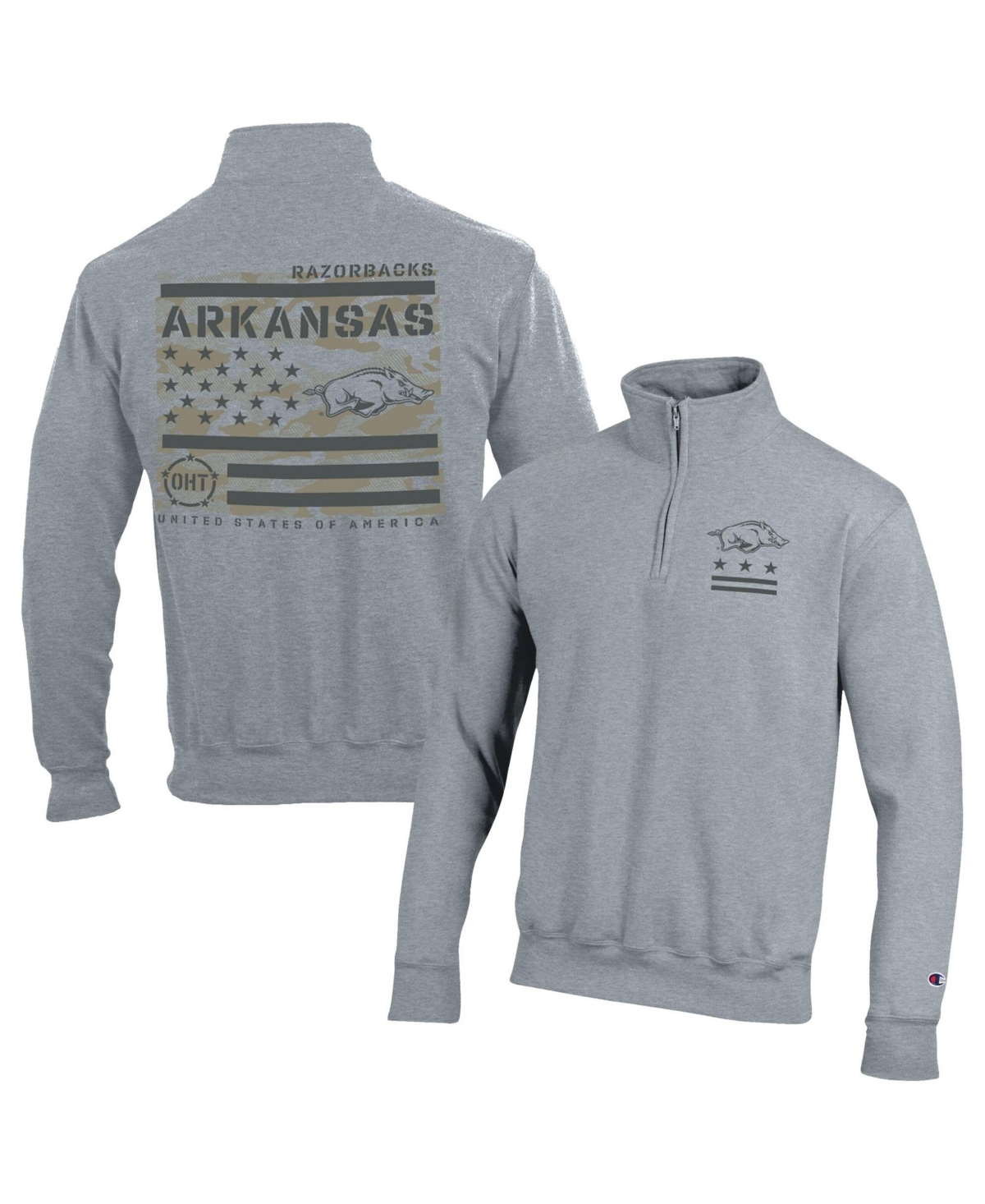 Champion Men's Heather Gray Arkansas Razorbacks Operation Hat Trick Flag Powerblend Fleece Quarter-Zip Pullover - Heather Gray